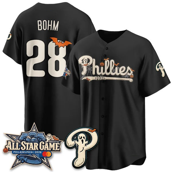 Philadelphia Phillies #28 Alec Bohm Black Thaam Halloween 2026 Vapor Limited Stitched Jersey