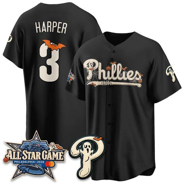 Philadelphia Phillies #3 Bryce Harper Black Thaam Halloween 2026 Vapor Limited Stitched Jersey