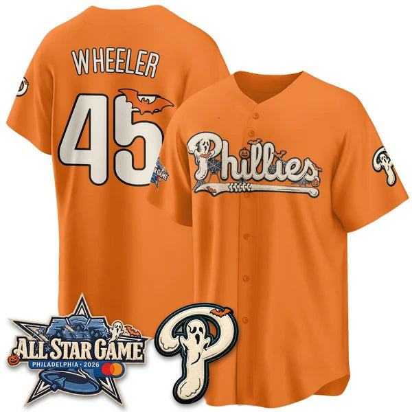 Philadelphia Phillies #45 Zack Wheeler Orange Thaam Halloween 2026 Vapor Limited Stitched Jersey