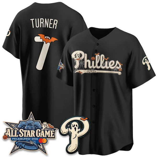 Philadelphia Phillies #7 Trea Turner Black Thaam Halloween 2026 Vapor Limited Stitched Jersey