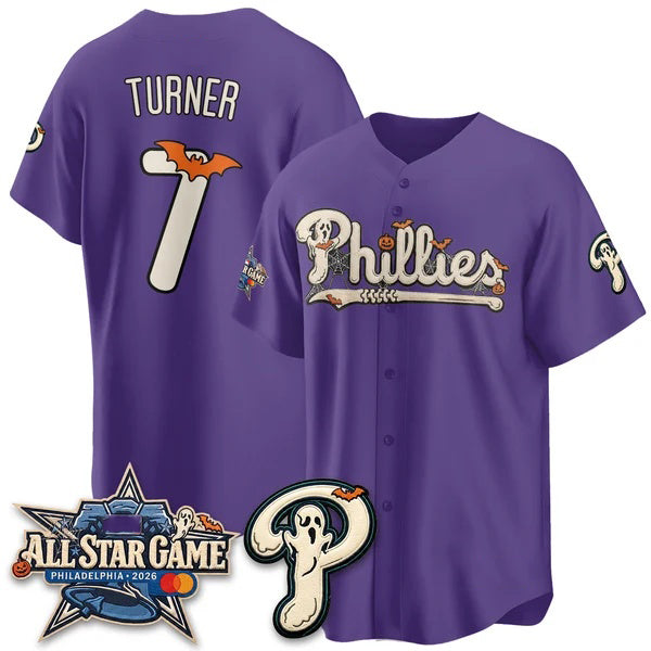 Philadelphia Phillies #7 Trea Turner Purple Thaam Halloween 2026 Vapor Limited Stitched Jersey