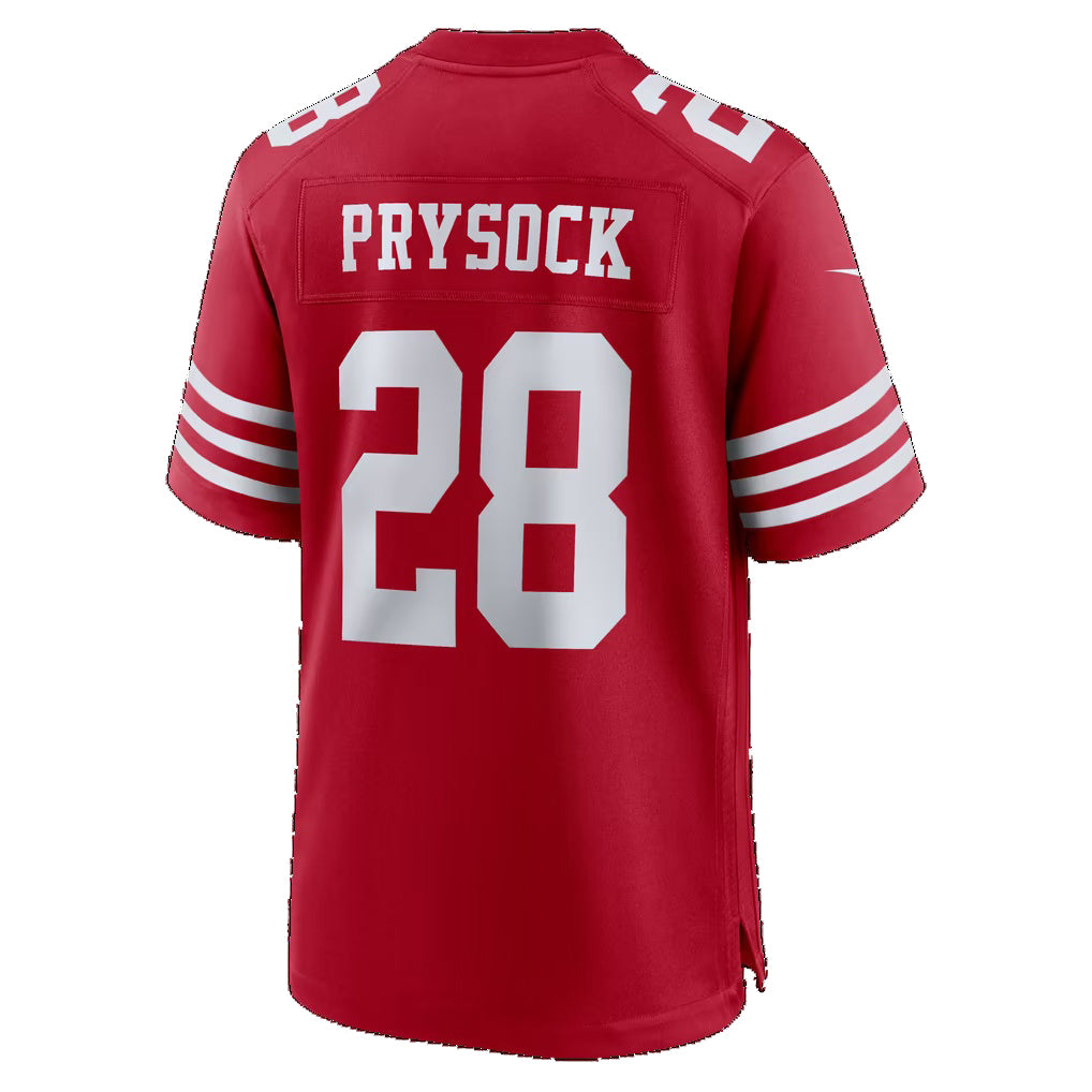 SF.49ers #28 Ephesians Prysock Scarlet Team Game Football jersey Thaam