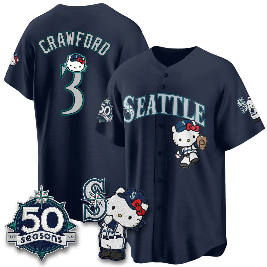 Seattle Mariners #3 JP Crawford Meow KT Night Navy Thaam Limited Jersey - All Stitched V2