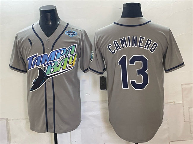 Tampa Bay Rays #13 Junior Caminero Gray 2026 AL East Champions Patch Vapor Limited Stitched Jersey THAAM