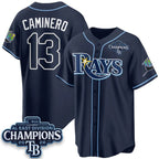 Tampa Bay Rays #13 Junior Caminero Navy 2026 AL East Champions Patch Limited Stitched Jersey THAAM