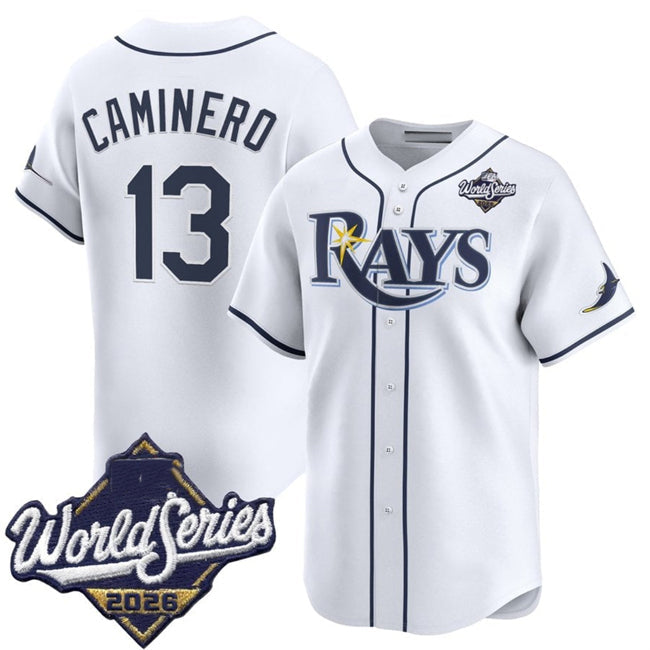 Tampa Bay Rays #13 Junior Caminero White 2026 World Series Home Limited Stitched Jersey THAAM