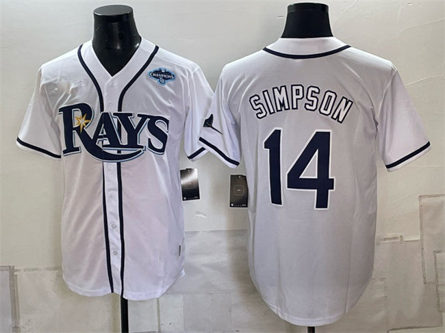 Tampa Bay Rays #14 Chandler Simpson White Gray 2026 AL East Champions Patch Vapor Limited Stitched Jersey THAAM