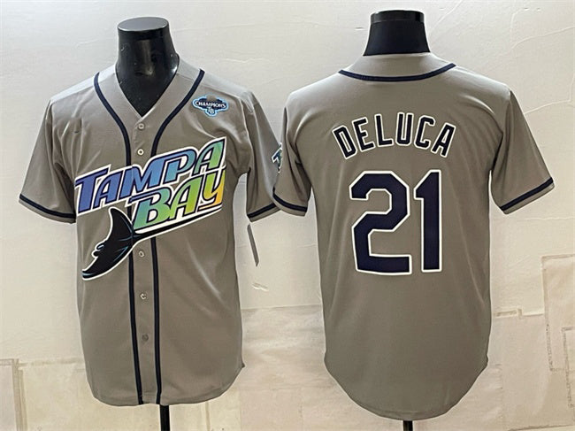 Tampa Bay Rays #21 Jonny DeLuca Gray 2026 AL East Champions Patch Vapor Limited Stitched Jersey THAAM