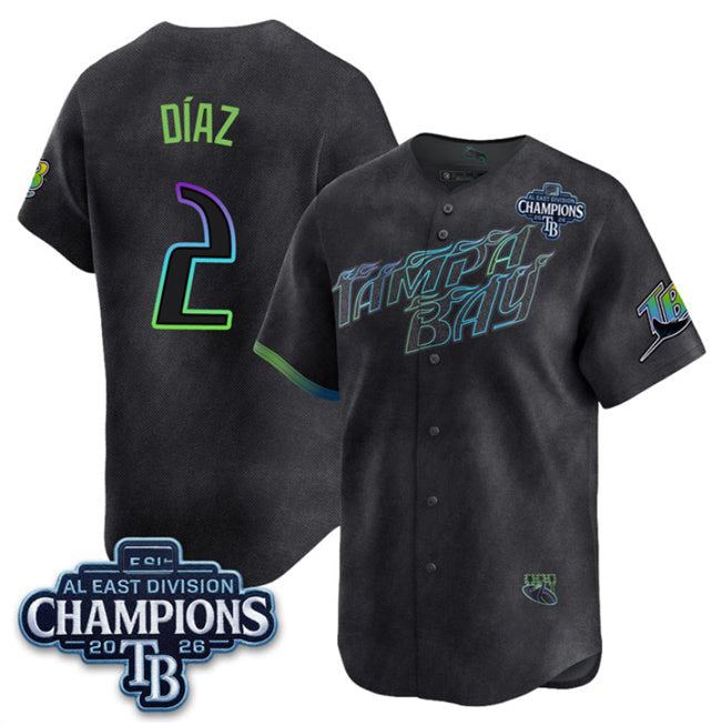 Tampa Bay Rays #2 Yandy D¨ªaz Charcoal 2026 AL East Champions Patch City Connect Limited Stitched Jersey THAAM
