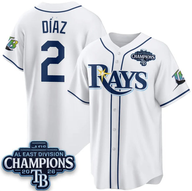Tampa Bay Rays #2 Yandy D¨ªaz White 2026 AL East Champions Patch Limited Stitched Jersey THAAM