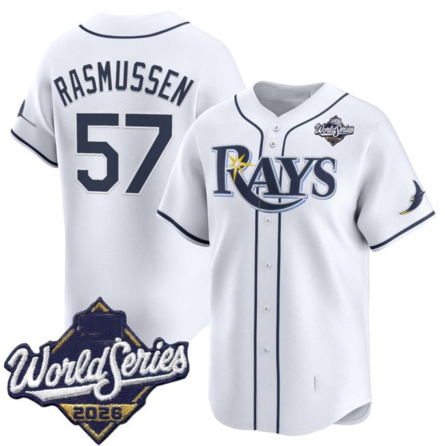 Tampa Bay Rays #57 Drew Rasmussen White 2026 World Series Home Limited Stitched Jersey THAAM